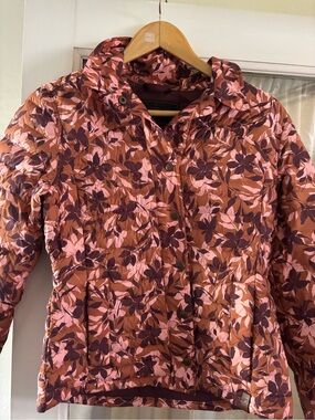 Obermeyer Floral Quilted Puffer Jacket in Rust & Pink